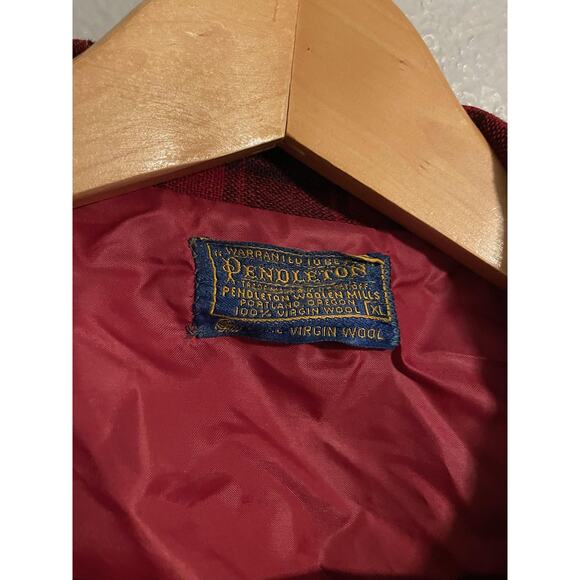 Vintage Pendleton Jacket Mens XL Red Black Plaid Wool Lined Hunting 60s FLAW - Picture 2 of 11